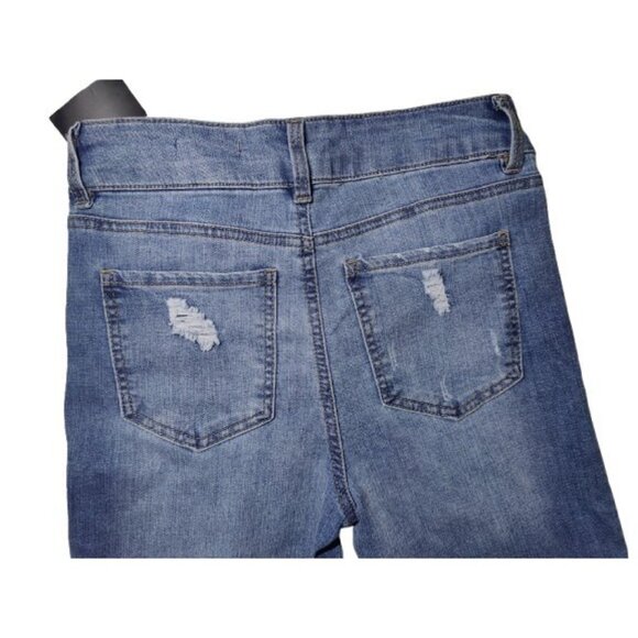 BCBGeneration 2-Button Mid Rise Bootcut Medium Wash Faded Distressed Jeans 7/28 - Picture 3 of 7